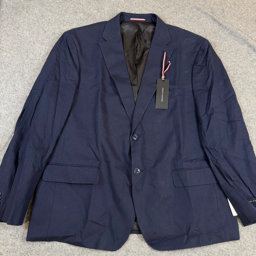 Tommy Hilfiger Mens Campo-TH Navy Linen Blazer Jacket 46 Short CAMP1AHL0000
